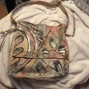 hand painted botary vintage purse leather hobo